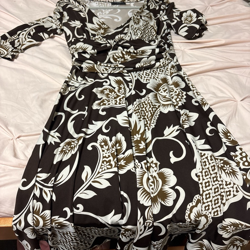 Floral Brown and White Dress